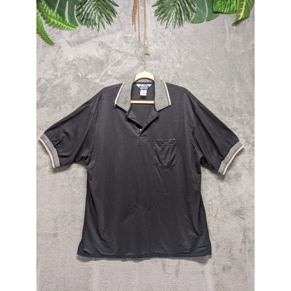 HORIZON Men Henley Polo Shirt Short Sleeve Black Casual Size XL